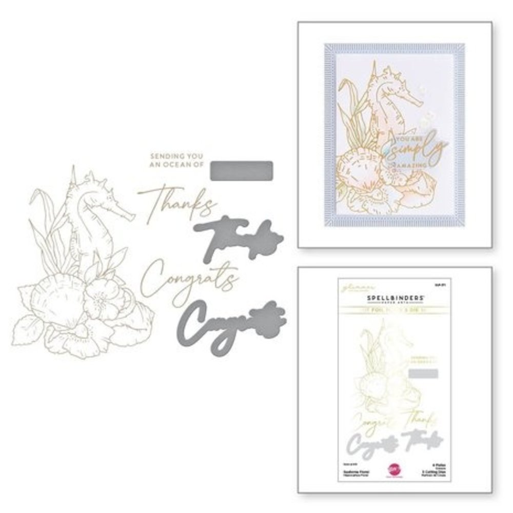 Spellbinders Seahorse Kisses Seahorse Floral Glimmer Hot Foil Plate & Die Set (GLP-371) Spellbinders Seahorse Kisses Seahorse Floral Glimmer Hot Foil Plate & Die Set (GLP-371)