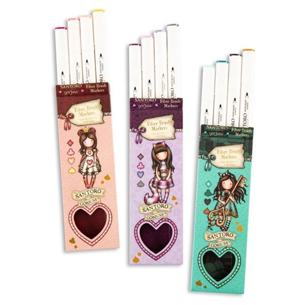 Gorjuss Wonderland Fiber Brush Markers Purples/Grey (4pcs) (GOR-WL-FBLM09)