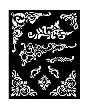Stamperia Vintage Library Thick Stencil 20x25cm Corners and Embellishment (KSTD135)