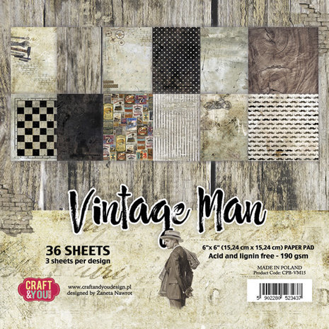 Craft & You Vintage Man 6x6 Inch Paper Pack (CPB-VM15) Craft & You Vintage Man 6x6 Inch Paper Pack (CPB-VM15)