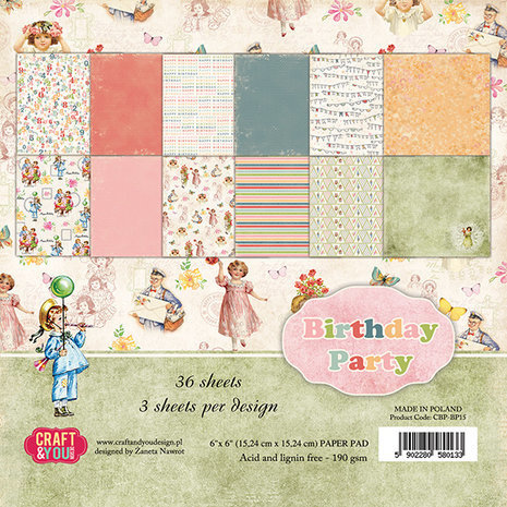 Craft & You Birthday Party 6x6 Inch Paper Pack (CPB-BP15) Craft & You Birthday Party 6x6 Inch Paper Pack (CPB-BP15)