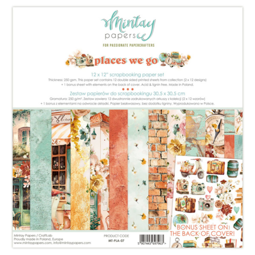 Mintay Places We Go 12x12 Inch Scrapbooking Paper Set (MT-PLA-07)