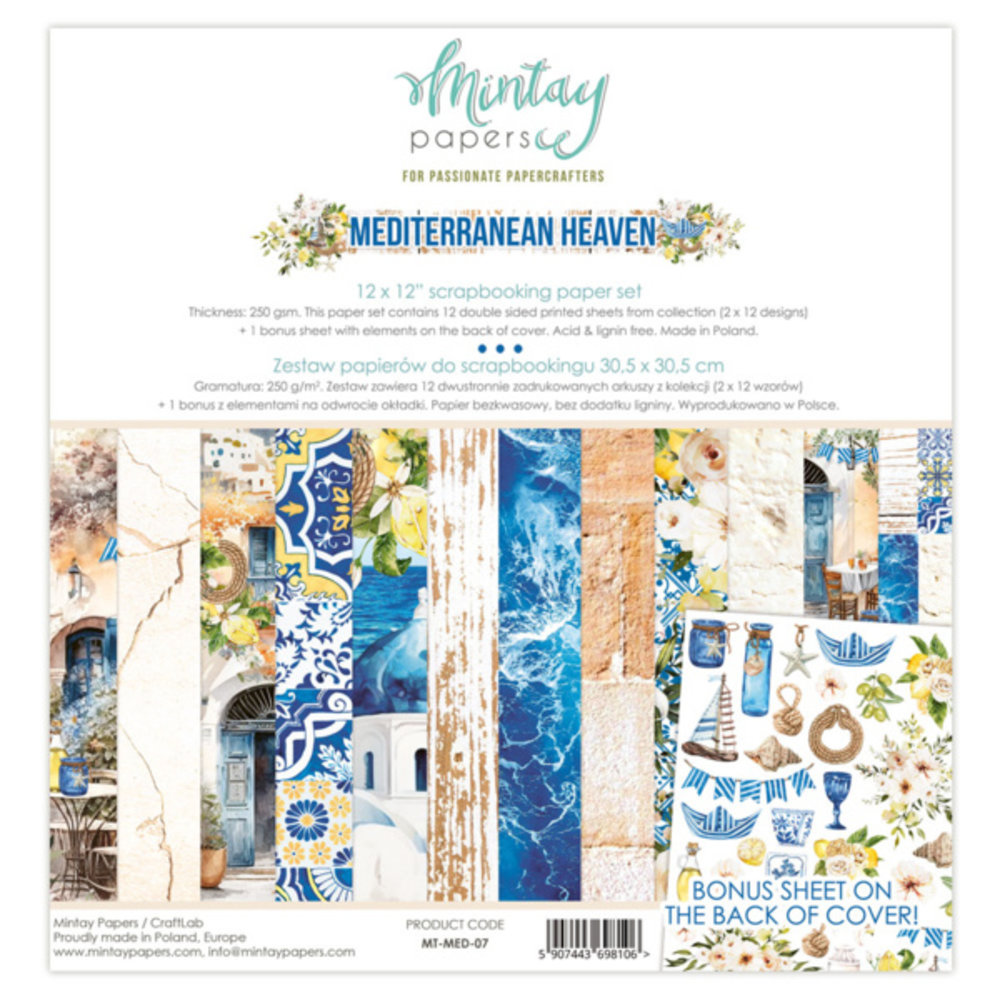 Mintay Mediterranean Heaven 12x12 Inch Scrapbooking Paper Set (MT-MED-07)