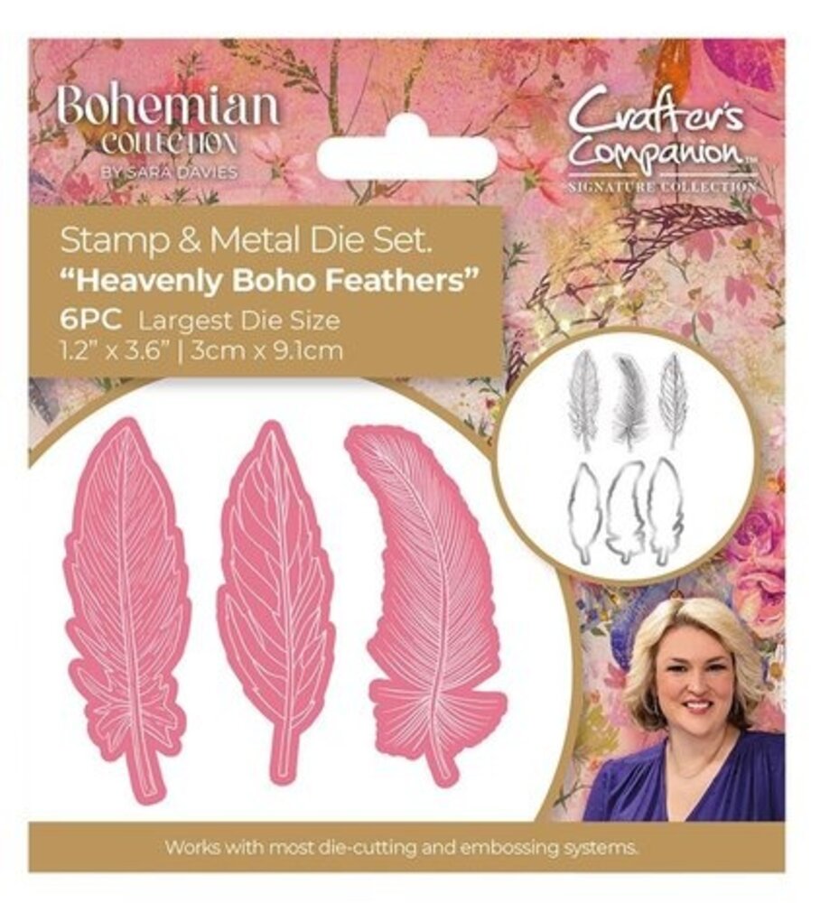 Crafter's Companion Bohemian Collection Stamp & Die Heavenly Boho Feathers (S-BOH-STD-HBFE) Crafter's Companion Bohemian Collection Stamp & Die Heavenly Boho Feathers (S-BOH-STD-HBFE)