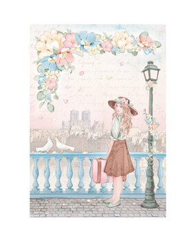 Stamperia Create Happiness Oh lá lá Girl with Suitcase Rice Paper A4 (DFSA4764)