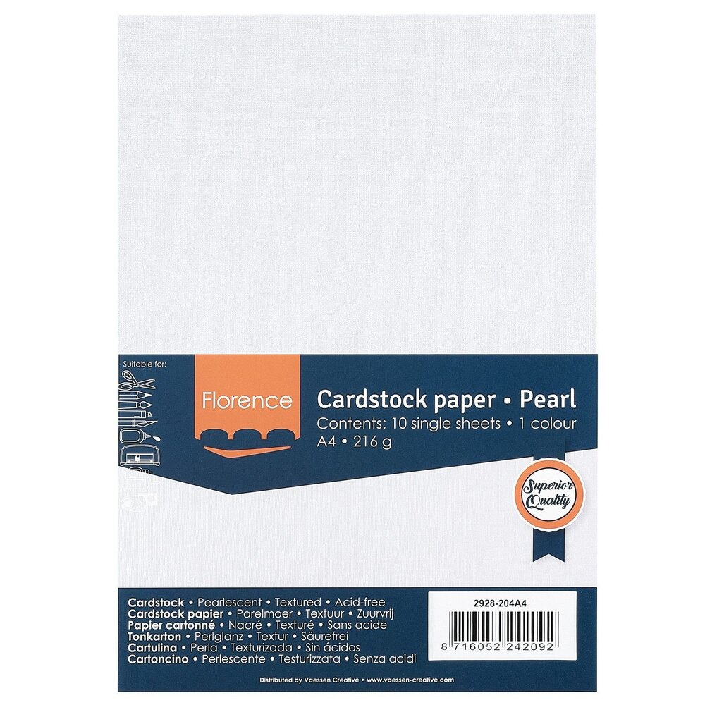 Vaessen Creative Florence Texture Pearl White A4 Cardstock Paper Pack (2928-204A4) Vaessen Creative Florence Texture Pearl White A4 Cardstock Paper Pack (2928-204A4)