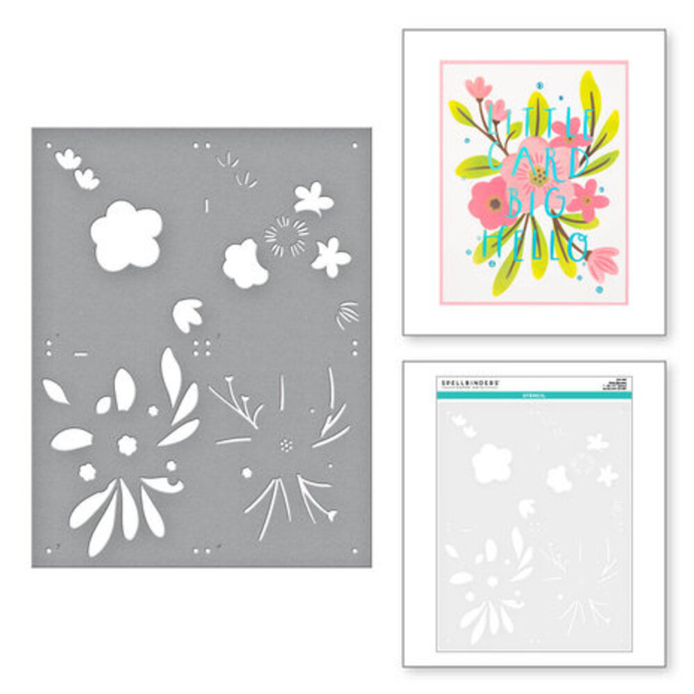 Spellbinders Glimmer Cardfront Sentiments Hello Blooms Stencil (STN-063) Spellbinders Glimmer Cardfront Sentiments Hello Blooms Stencil (STN-063)