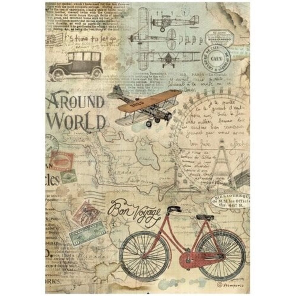 Stamperia Around the World Bicycle Rice Paper A4 (DFSA4776) Stamperia Around the World Bicycle Rice Paper A4 (DFSA4776)