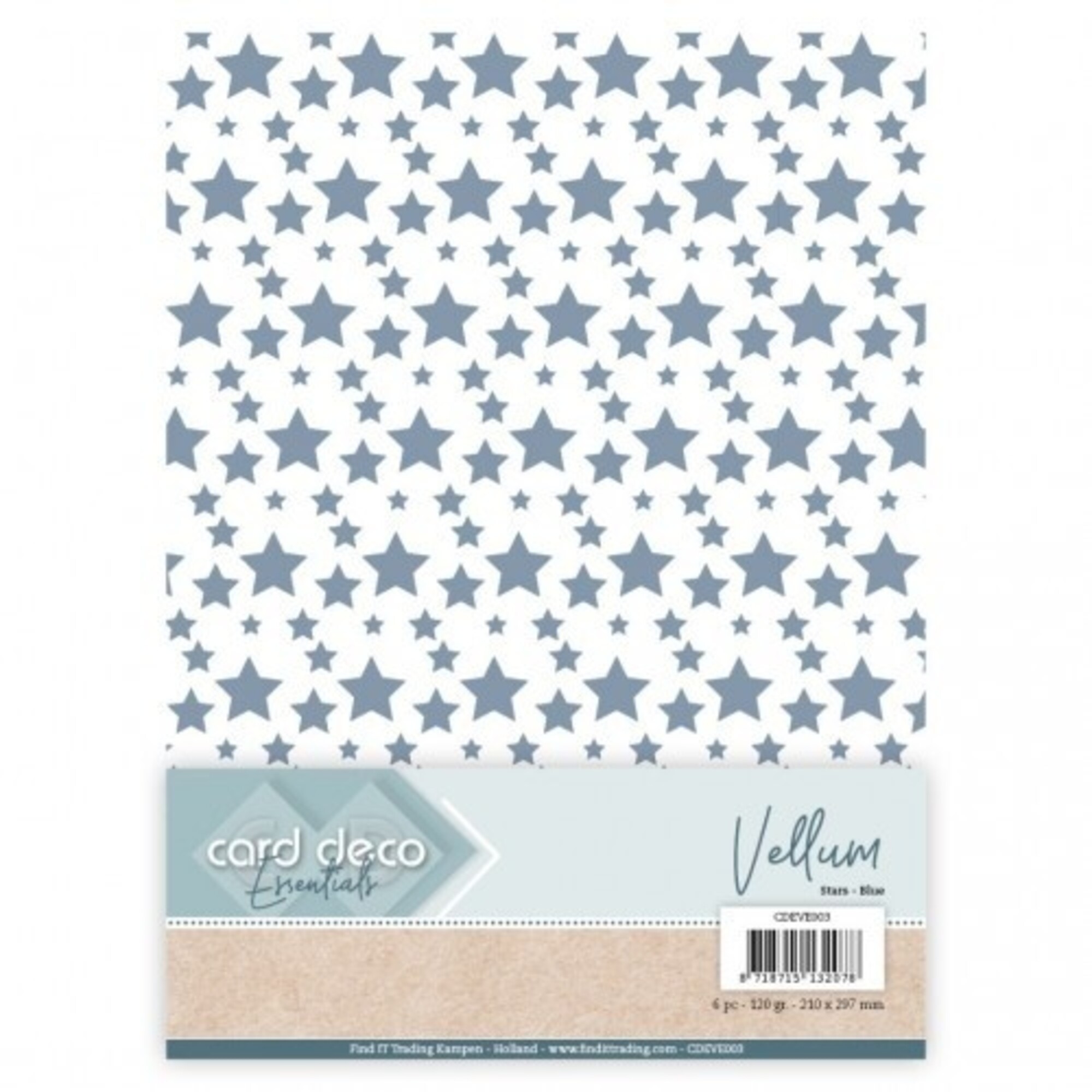Card Deco Vellum Paper A4 Blue Stars (CDEVE003) Paperpads.nl