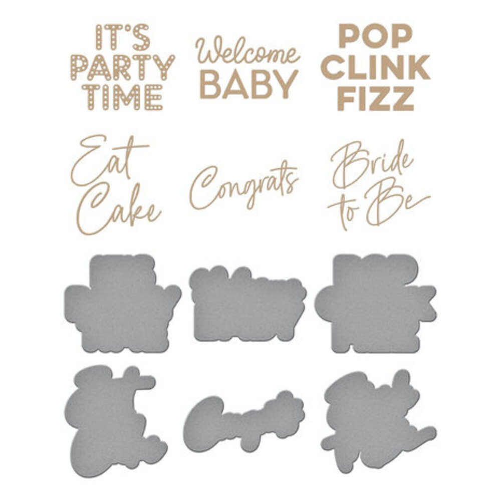 Spellbinders It's My Party Glimmer Sentiments Hot Foil Plate & Die Set (GLP-398)