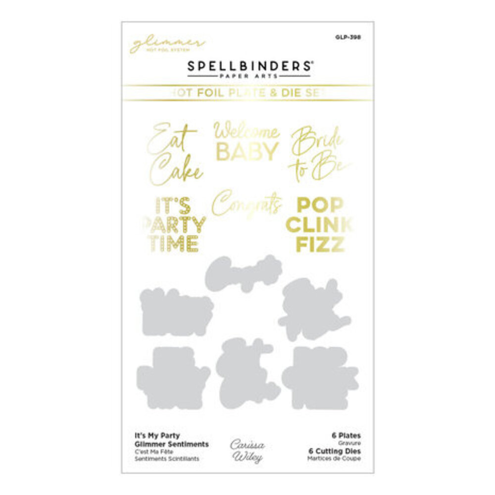 Spellbinders It's My Party Glimmer Sentiments Hot Foil Plate & Die Set (GLP-398)