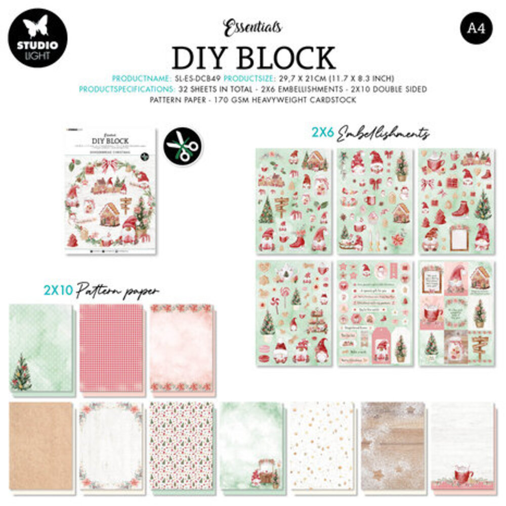 Studio Light Gingerbread Christmas A4 DIY Block (SL-ES-DCB49) Studio Light Gingerbread Christmas A4 DIY Block (SL-ES-DCB49)
