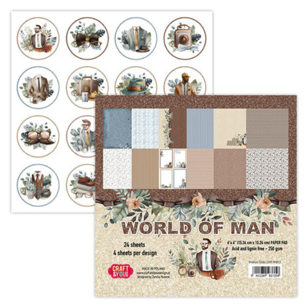 Craft & You World of Man 6x6 Inch Paper Pack (CPB-WM15)