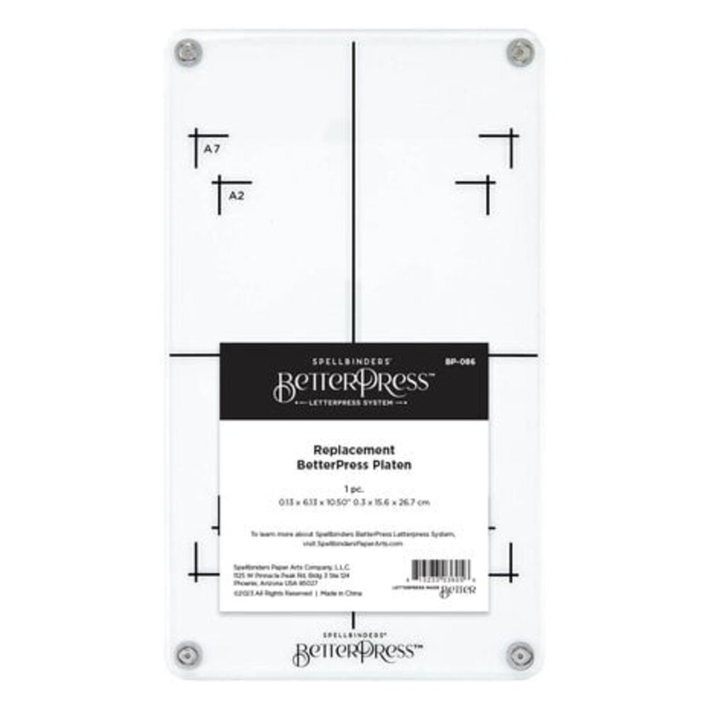 Spellbinders BetterPress Piastra Di Ricambio – Trasparente Con Guide, Per Sistema BetterPress, 15.6x26.7cm