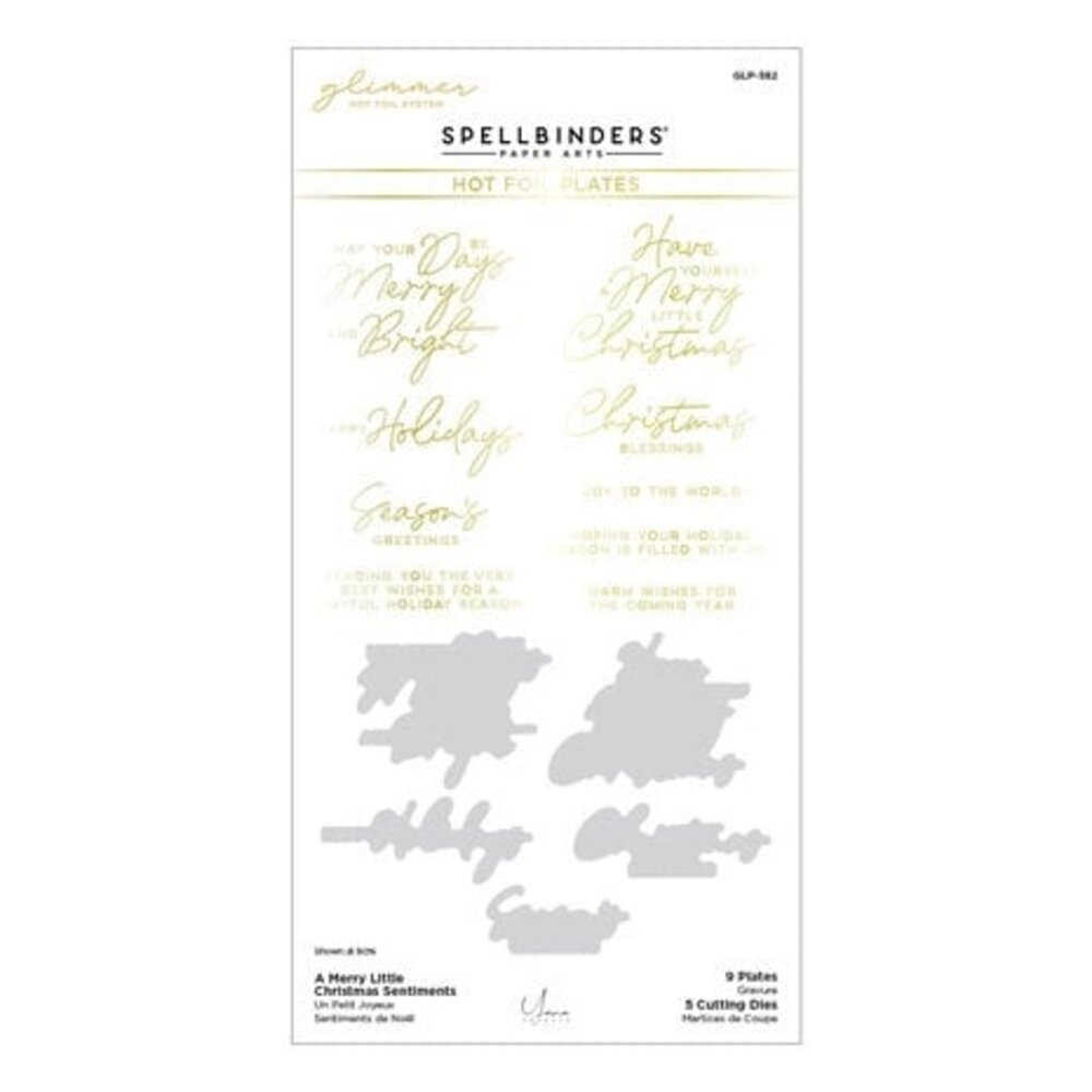 Spellbinders De-Light-Ful Christmas A Merry Little Christmas Sentiments Glimmer Hot Foil Plate & Die Set (GLP-382)