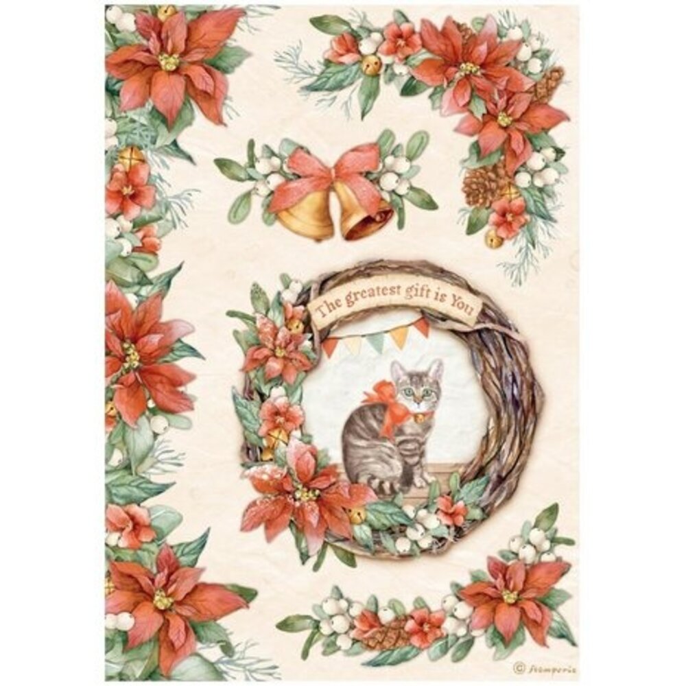 Stamperia All Around Christmas Garland with Cat Rice Paper A4 (DFSA4803) Stamperia All Around Christmas Garland with Cat Rice Paper A4 (DFSA4803)
