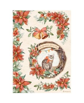 Stamperia All Around Christmas Garland with Cat Rice Paper A4 (DFSA4803)* Stamperia All Around Christmas Garland with Cat Rice Paper A4 (DFSA4803)*