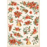 Stamperia All Around Christmas Poinsettia and Bells Rice Paper A4 (DFSA4806)*