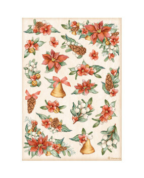 Stamperia All Around Christmas Poinsettia and Bells Rice Paper A4 (DFSA4806)* Stamperia All Around Christmas Poinsettia and Bells Rice Paper A4 (DFSA4806)*