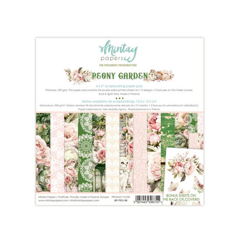 Mintay Peony Garden 6x6 Inch Scrapbooking Paper Pad (MT-PEO-08) Mintay Peony Garden 6x6 Inch Scrapbooking Paper Pad (MT-PEO-08)
