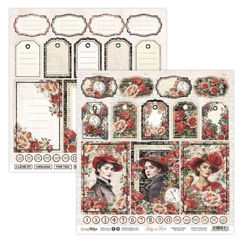 ScrapBoys Lady in Red 12x12 Inch Paper Pack (SB-LARE-08)