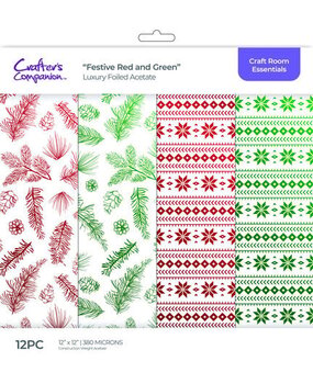 Crafter's Companion Festive Red & Green 12x12 Inch Luxury Foiled Acetate Pack (CC-PAD12-LUXF-FERG)