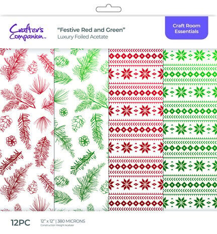 Crafter's Companion Festive Red & Green 12x12 Inch Luxury Foiled Acetate Pack (CC-PAD12-LUXF-FERG)