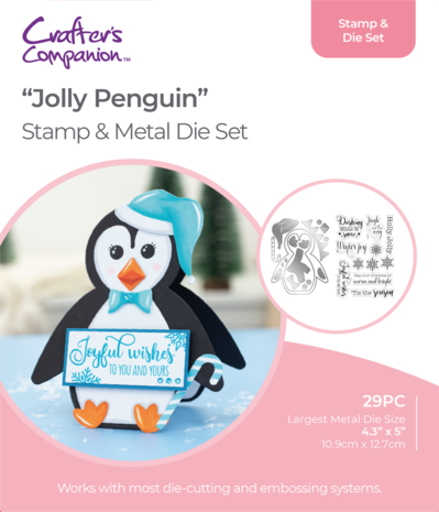 Crafter's Companion Shaped Card Base Stamp & Die Jolly Penguin (GEM-STD-JOLLPE)
