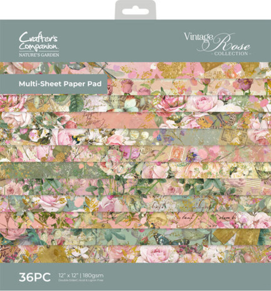 Crafter's Companion Vintage Rose 12x12 Inch Paper Pad (NGA-VR-PAD12)