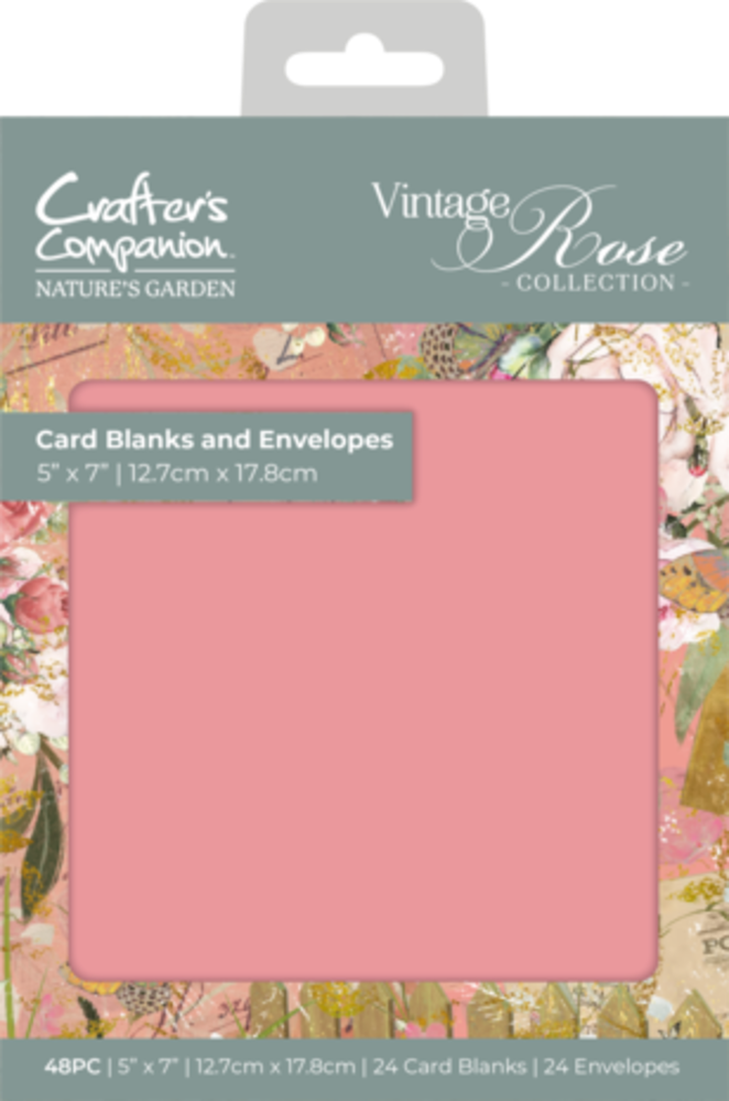 Crafter's Companion Vintage Rose 5x7 Inch Card Blanks and Envelopes (NGA-VR-QCBE5)