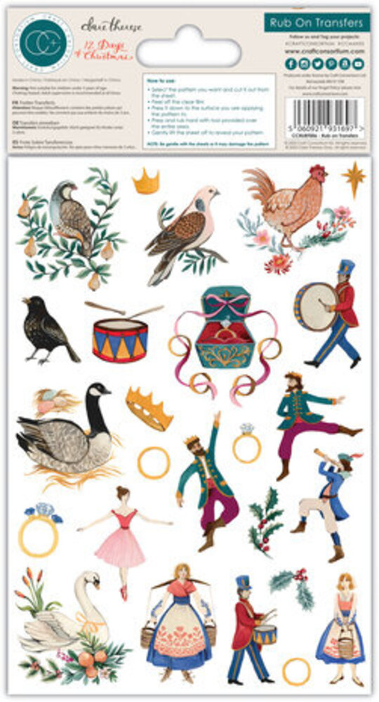 Craft Consortium 12 Days of Christmas Rub-on Transfers (CCRUBT006) Craft Consortium 12 Days of Christmas Rub-on Transfers (CCRUBT006)