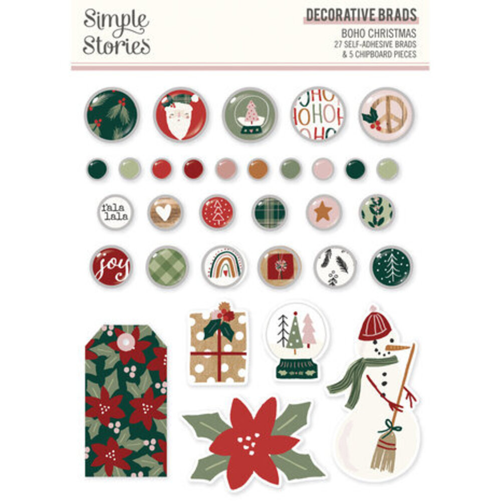 Simple Stories Boho Christmas Decorative Brads (20626)