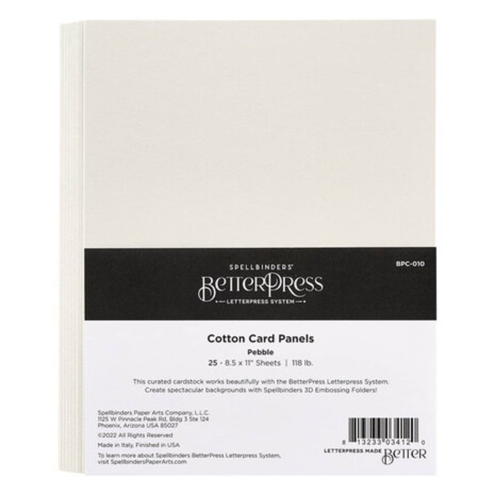Spellbinders BetterPress Cotton Card Panels 8.5 x 11 Inch Pebble (BPC-010) Spellbinders BetterPress Cotton Card Panels 8.5 x 11 Inch Pebble (BPC-010)