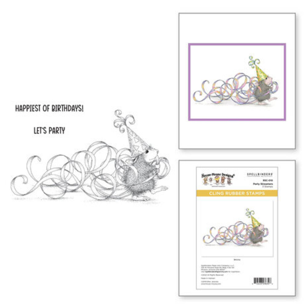 Spellbinders House-Mouse Designs Party Streamers Cling Rubber Stamp (RSC-010)