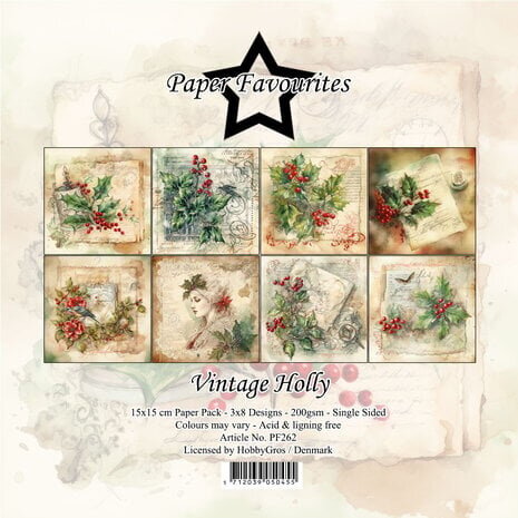 Paper Favourites Vintage Holly 6x6 Inch Paper Pack (PF262)