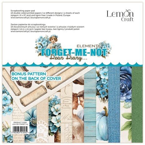 LemonCraft Forget-Me-Not 8x8 Inch Elements & Basics Paper Pad (LEM-DD-FORGET-03)