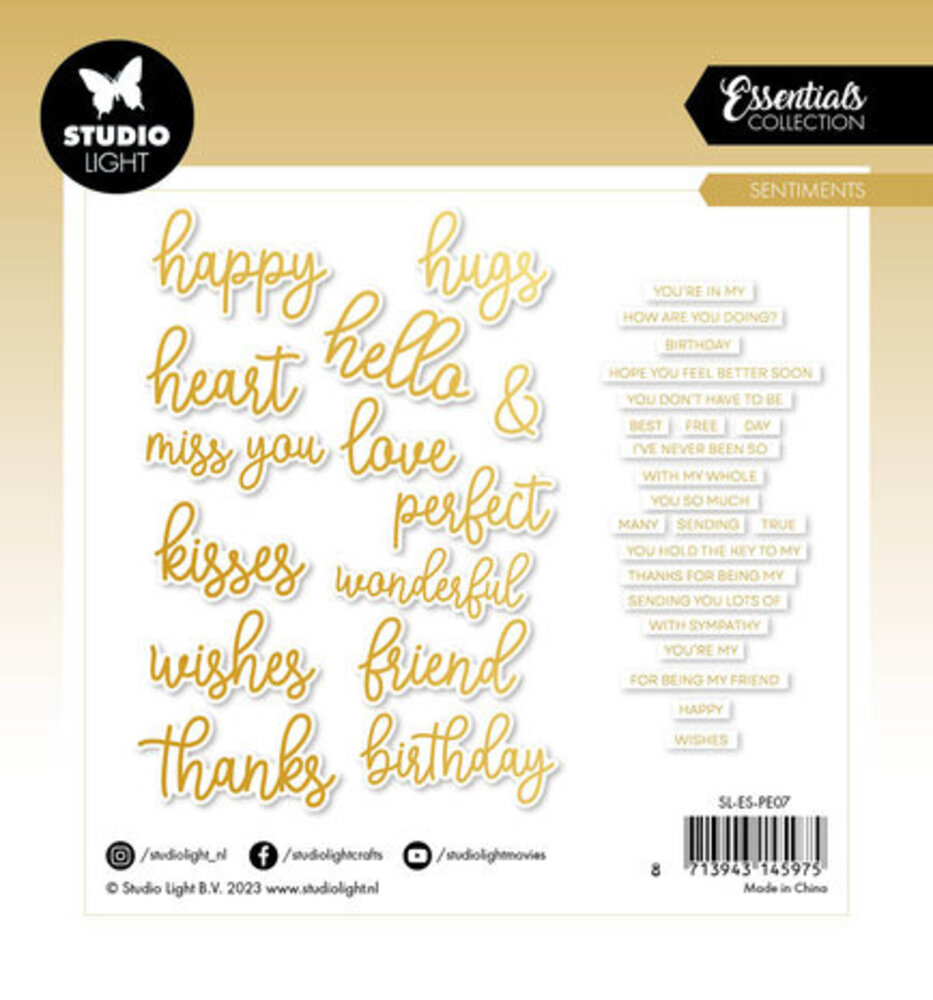Studio Light Essentials Paper Elements Sentiments with Gold Foil (SL-ES-PE07)
