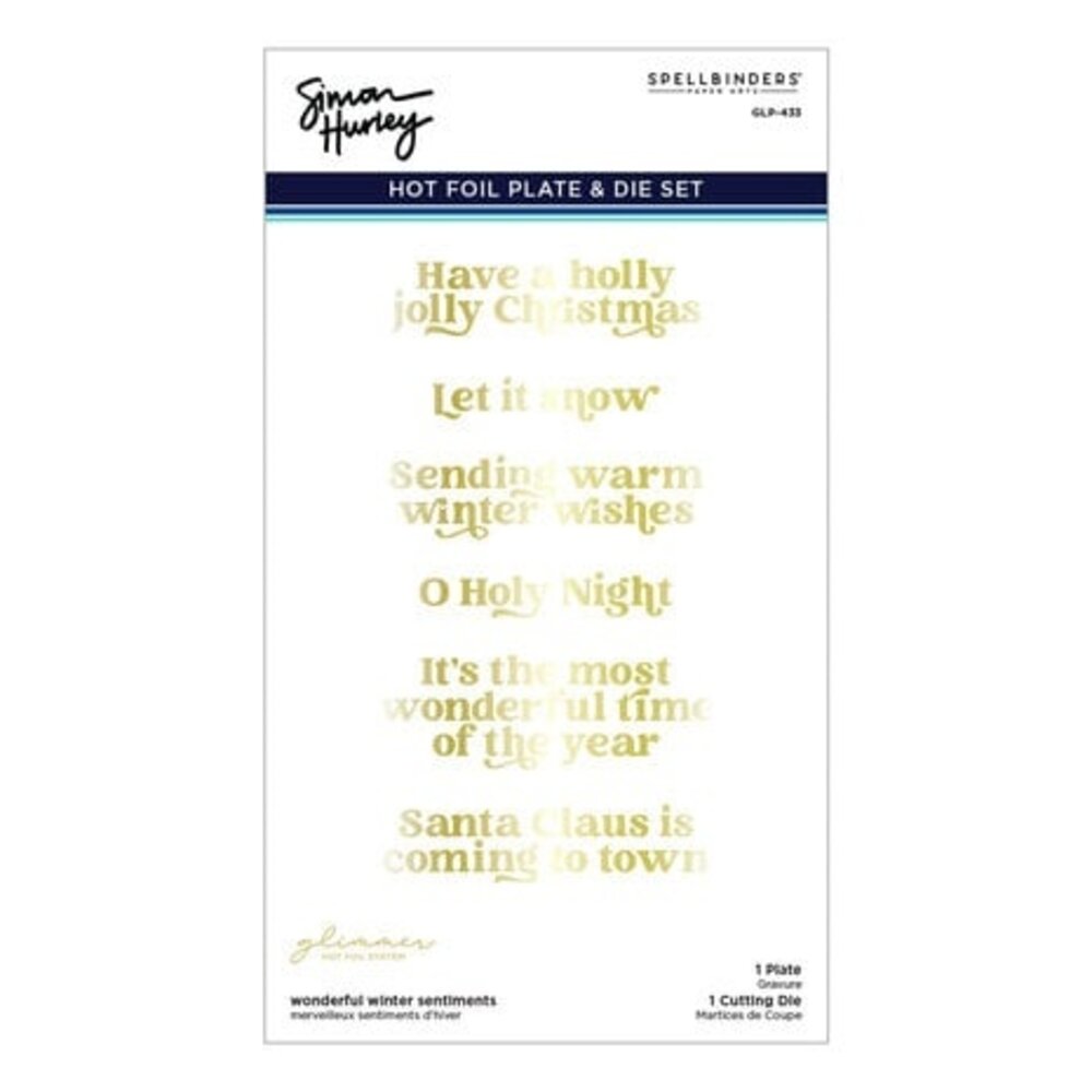 Spellbinders Simon's Snow Globes Wonderful Winter Sentiments Glimmer Hot Foil Plate & Die Set (GLP-433)