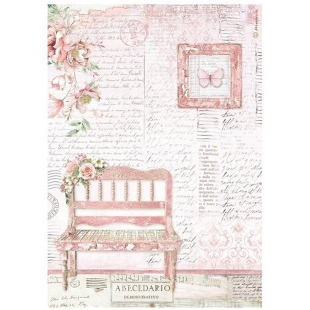 Stamperia Roseland Bench Rice Paper A4 (DFSA4781) Stamperia Roseland Bench Rice Paper A4 (DFSA4781)