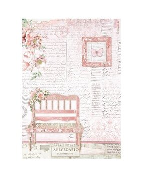 Stamperia Roseland Bench Rice Paper A4 (DFSA4781)* Stamperia Roseland Bench Rice Paper A4 (DFSA4781)*