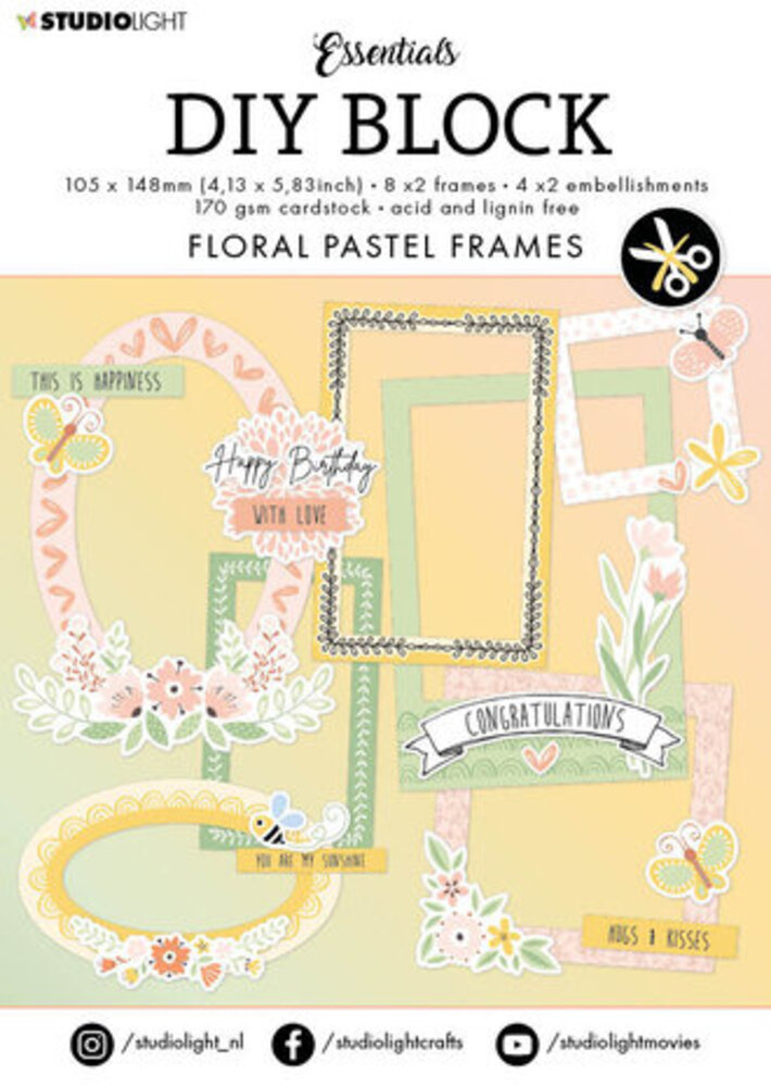 Studio Light Floral Pastel Frames A6 DIY Block (SL-ES-DCB65) Studio Light Floral Pastel Frames A6 DIY Block (SL-ES-DCB65)