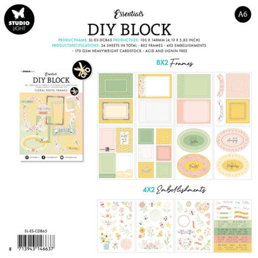Studio Light Floral Pastel Frames A6 DIY Block (SL-ES-DCB65) Studio Light Floral Pastel Frames A6 DIY Block (SL-ES-DCB65)