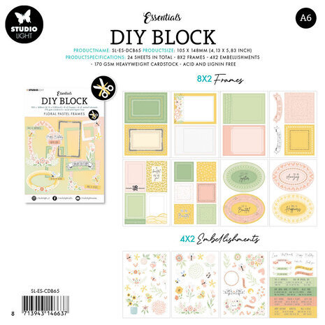 Studio Light Floral Pastel Frames A6 DIY Block (SL-ES-DCB65) Studio Light Floral Pastel Frames A6 DIY Block (SL-ES-DCB65)