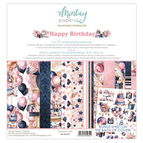 Mintay Happy Birthday 12x12 Inch Scrapbooking Paper Set (MT-HAB-07)