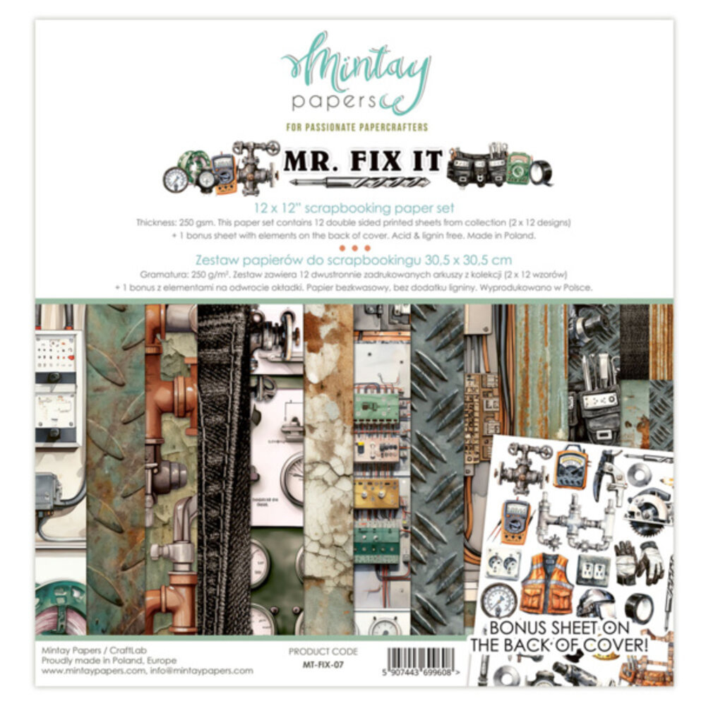 Mintay Mr. Fix It 12x12 Inch Scrapbooking Paper Set (MT-FIX-07) Mintay Mr. Fix It 12x12 Inch Scrapbooking Paper Set (MT-FIX-07)