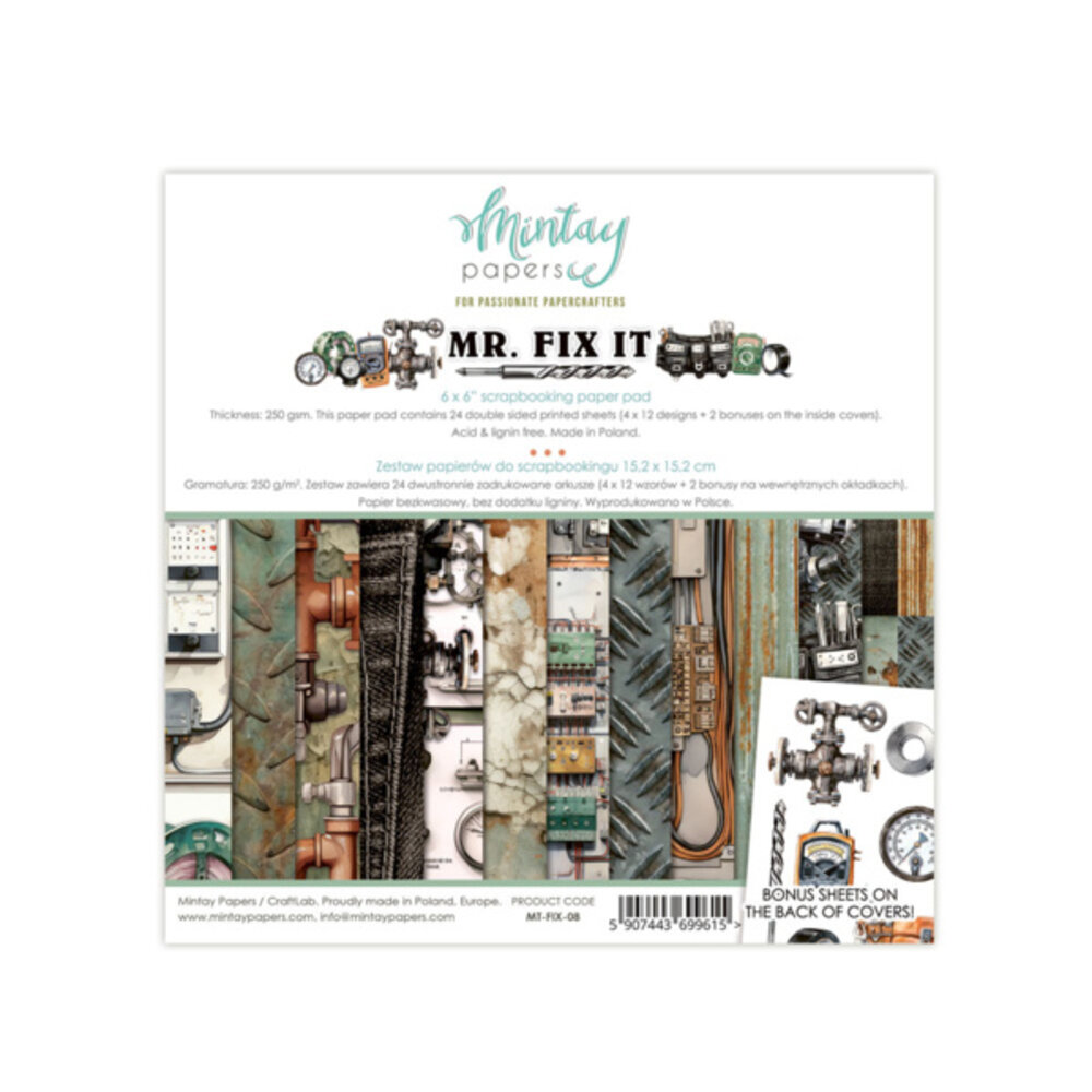 Mintay Mr. Fix It 6x6 Inch Scrapbooking Paper Pad (MT-FIX-08) Mintay Mr. Fix It 6x6 Inch Scrapbooking Paper Pad (MT-FIX-08)