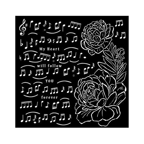 Stamperia Precious Thick Stencil 18x18cm Music and Peony (KSTDQ95)