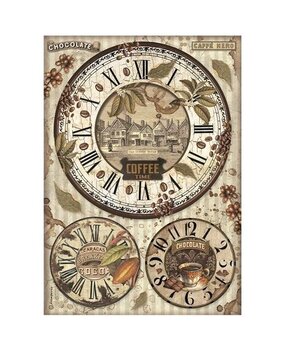 Stamperia Coffee and Chocolate Clocks Rice Paper A4 (DFSA4823) Stamperia Coffee and Chocolate Clocks Rice Paper A4 (DFSA4823)
