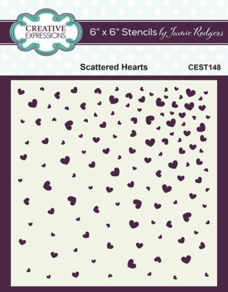Creative Expressions Scattered Hearts 6x6 Inch Stencil (CEST148)