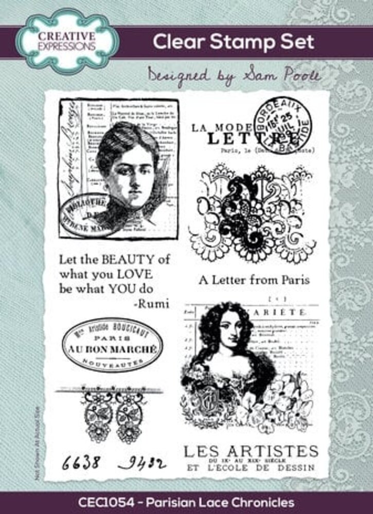 Creative Expressions Sam Poole Clear Stamp A5 Parisian Lace Chronicles (CEC1054)